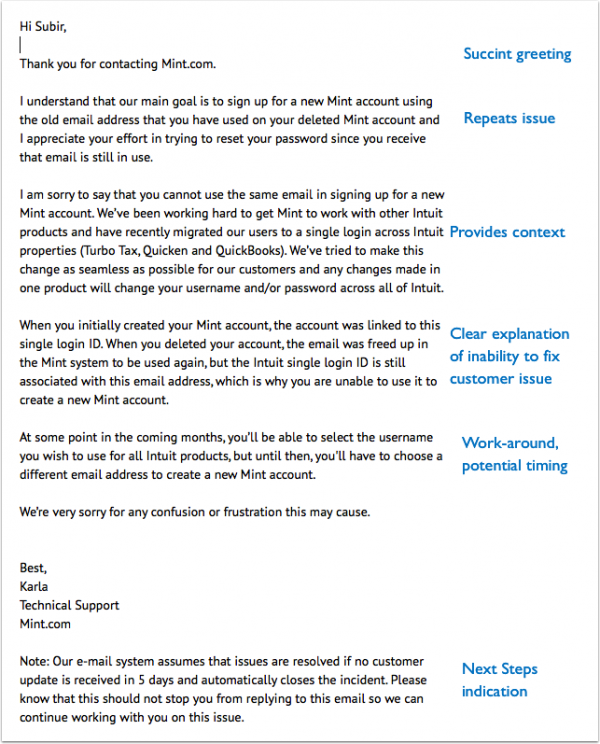 Mint customer support email teardown UX for All